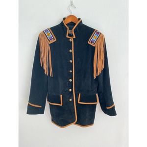 Phoenix USA Frontier Leather Western Jacket Black Leather, Beading and Fringe, M